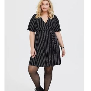 Torrid BLACK METALLIC LUREX STRIPE WRAP DRESS